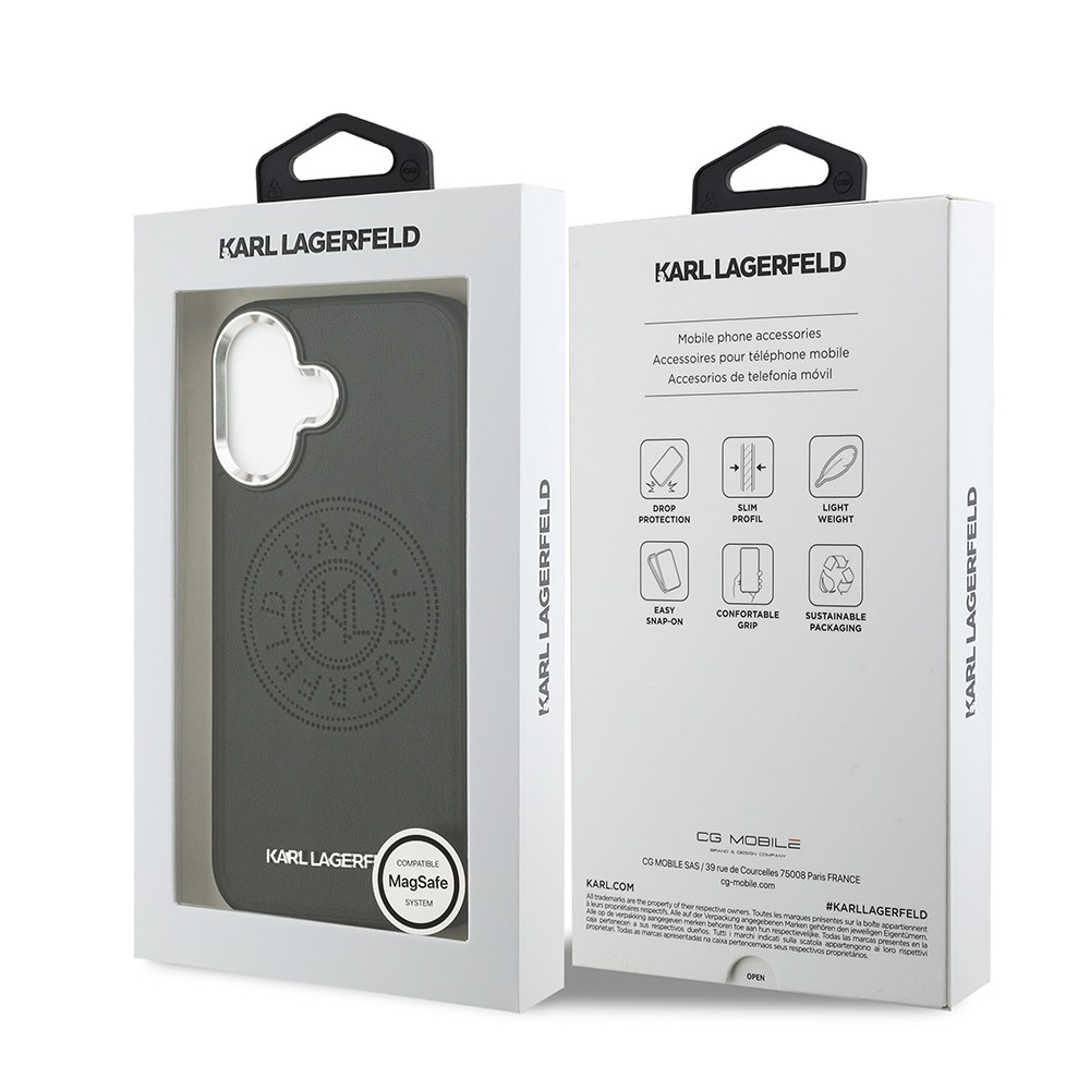 Apple iPhone 17 Kılıf Karl Lagerfeld Orjinal Lisanslı M-safe Şarj Özellikli Delikli Tasarım Metal Logolu PU Deri Kapak