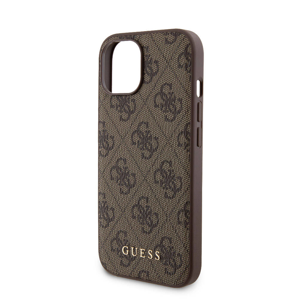 Apple iPhone 15 Kılıf Guess Orjinal Lisanslı M-safe Şarj Özellikli Yazı Logolu 4G Desenli Kapak + Powerbank 5000mAh 2in1 Set