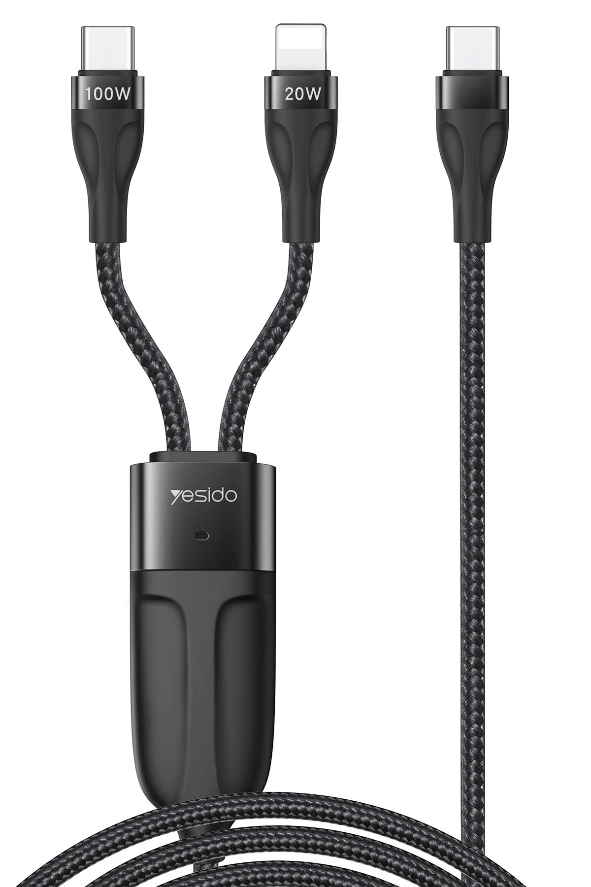 Yesido CA87 1.4M Type-C to 100W Type-C ve 20W Lightning Çift Çıkışlı 2in1 PD Hızlı Şarj Kablosu