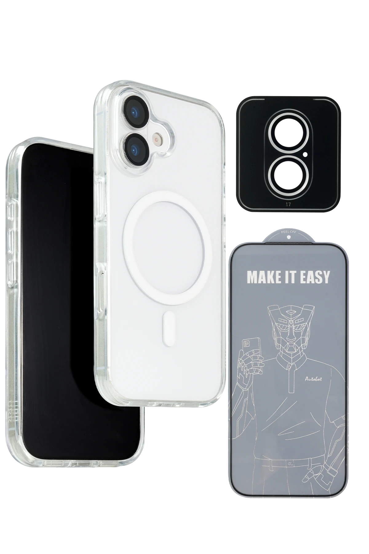 URR Apple iPhone 17 Crystal Clear Magsafe 3in1 Ekran Koruyucu ve Kamera Lens Koruyucu