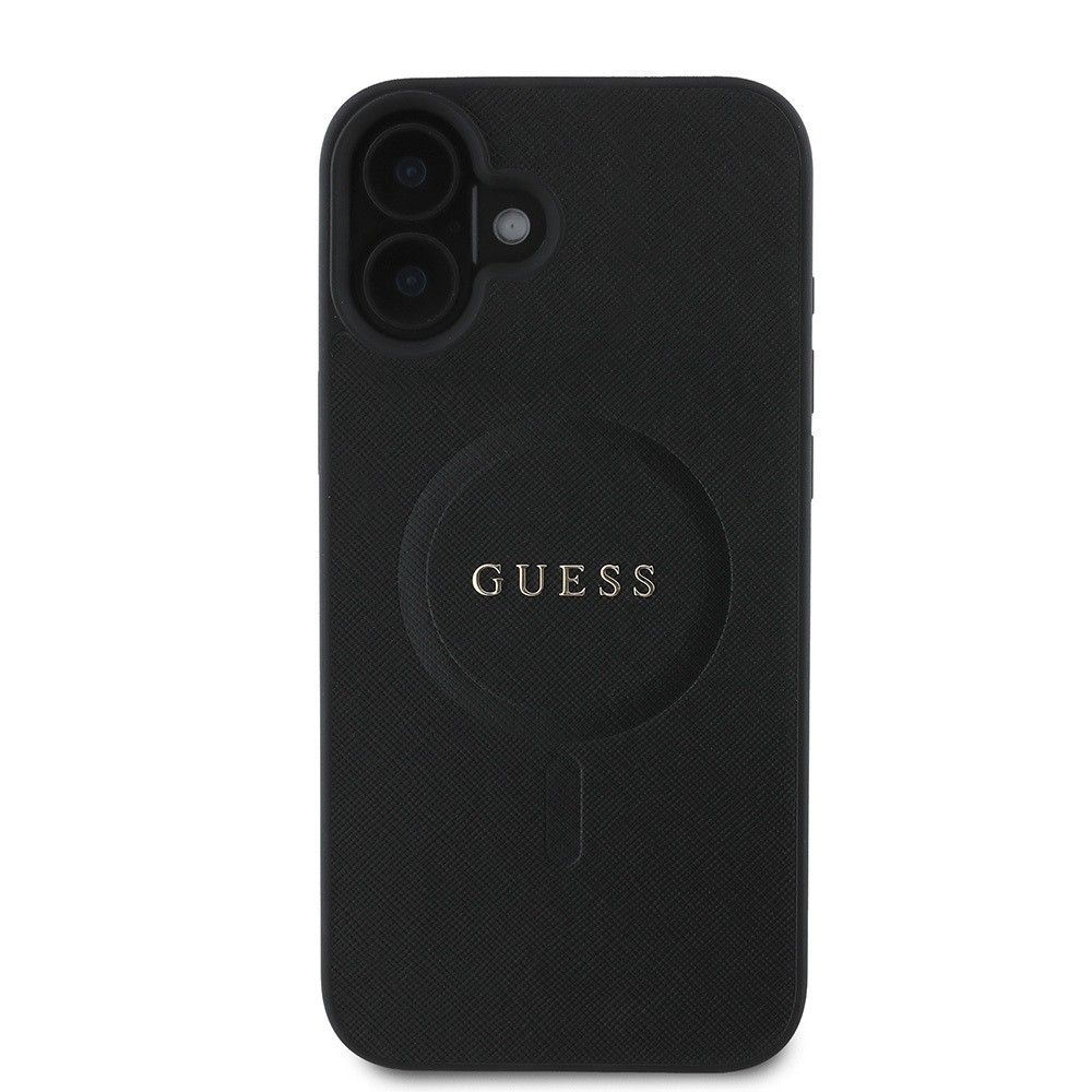 Apple iPhone 16 Kılıf Guess Orjinal Lisanslı M-safe Şarj Özellikli Yazı Logolu Saffiano Classic Kapak