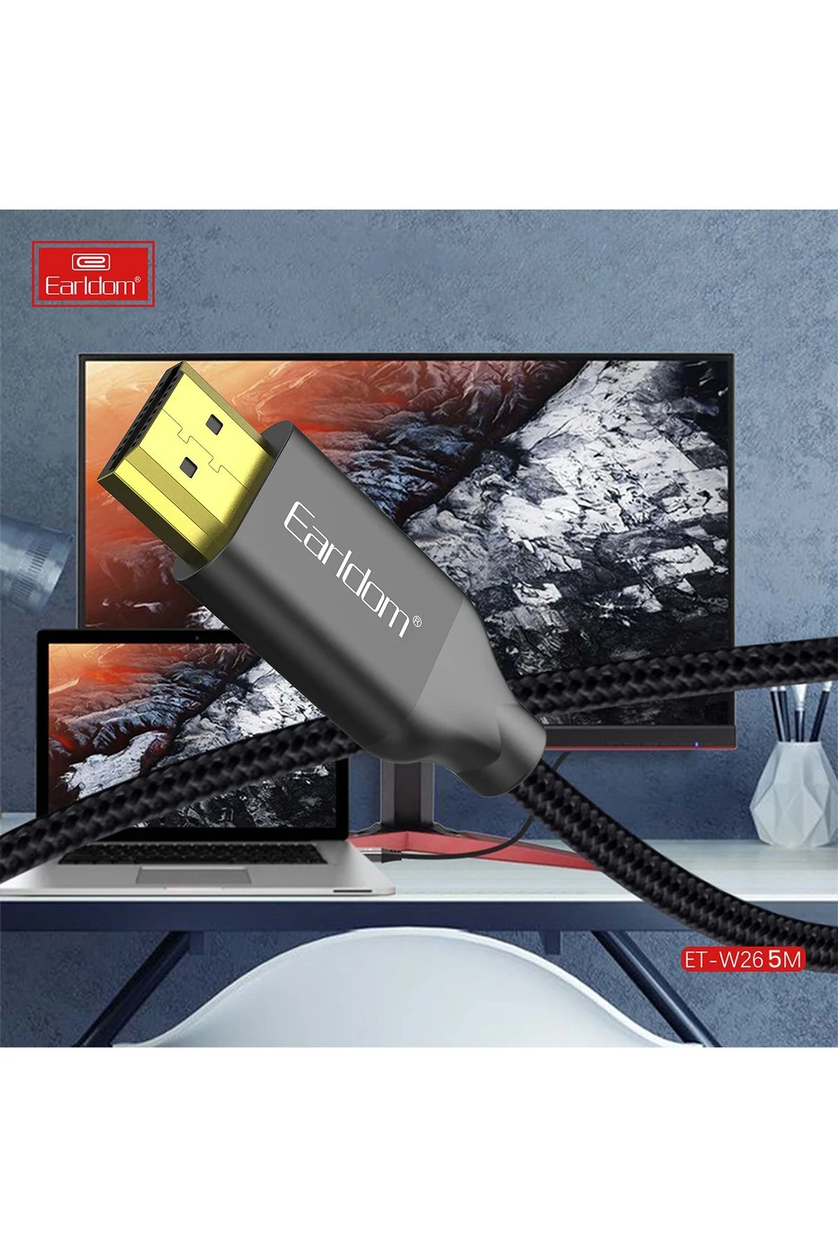 Earldom W26 5M 4K Altın Uçlu Hasır HDMI Kablo