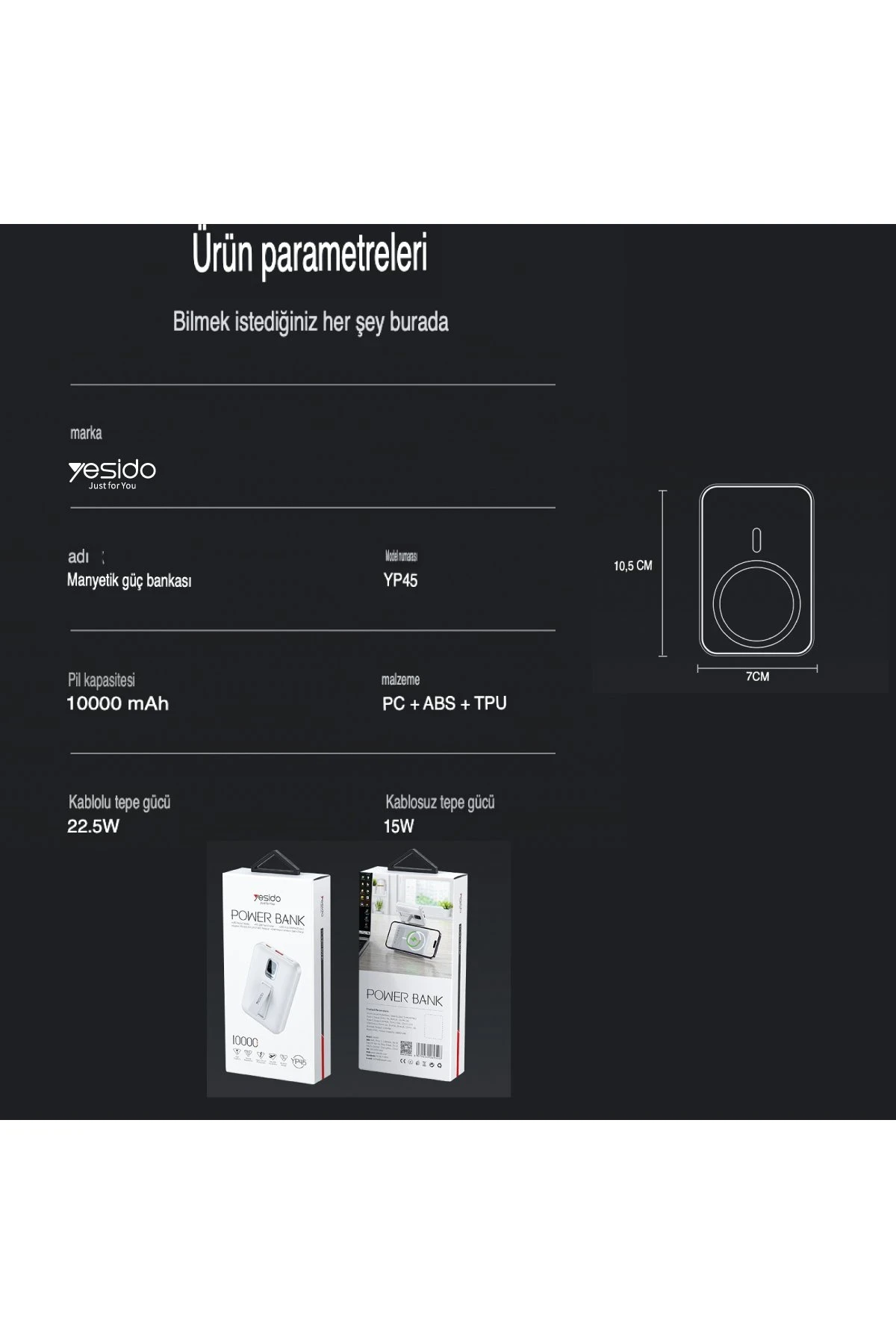 Yesido YP45 10.000 mAh 20W Dijital Göstergeli 15W Kablosuz Şarjlı Standlı Magsafe PD Hızlı Şarj Powerbank