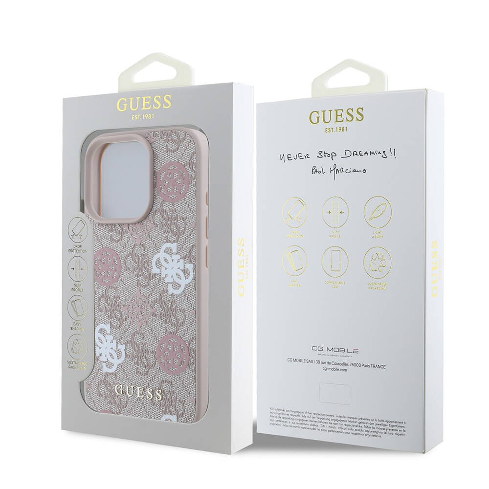 Apple iPhone 16 Pro Kılıf Guess Orjinal Lisanslı M-safe Şarj Özellikli 4G Desenli Yazı Logolu Peony Kapak