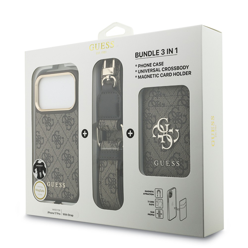 Apple iPhone 17 Pro Kılıf Guess Orjinal Lisanslı M-safe Şarj Özellikli Askılı ve 4G Logo Kartlıklı Kapak