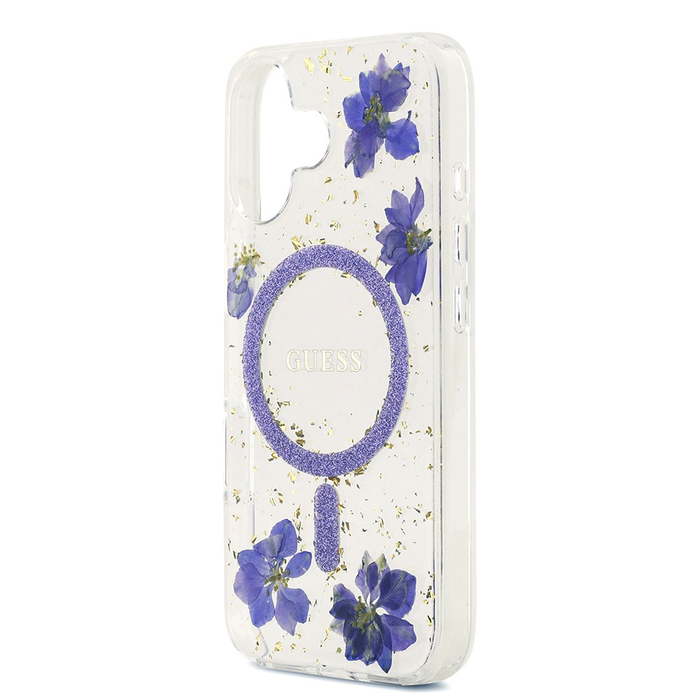 Apple iPhone 17 Kılıf Guess Orjinal Lisanslı M-safe Şarj Özellikli Transparan Resin Flowers Kapak