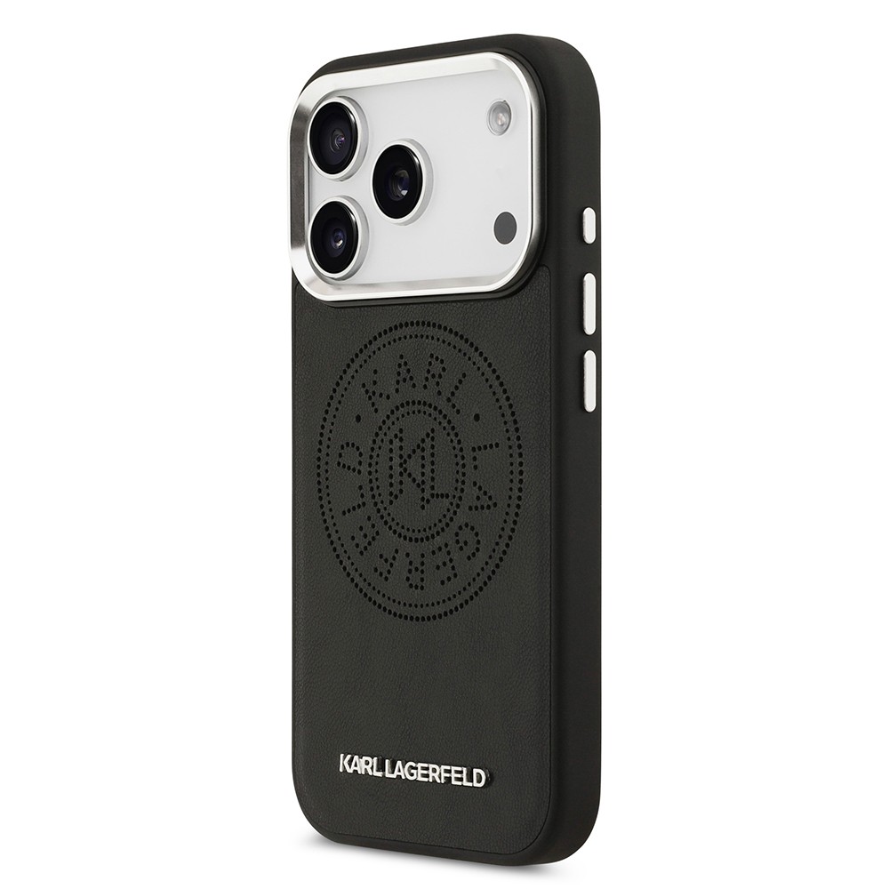 Apple iPhone 17 Pro Kılıf Karl Lagerfeld Orjinal Lisanslı M-safe Şarj Özellikli Delikli Tasarım Metal Logolu PU Deri Kapak