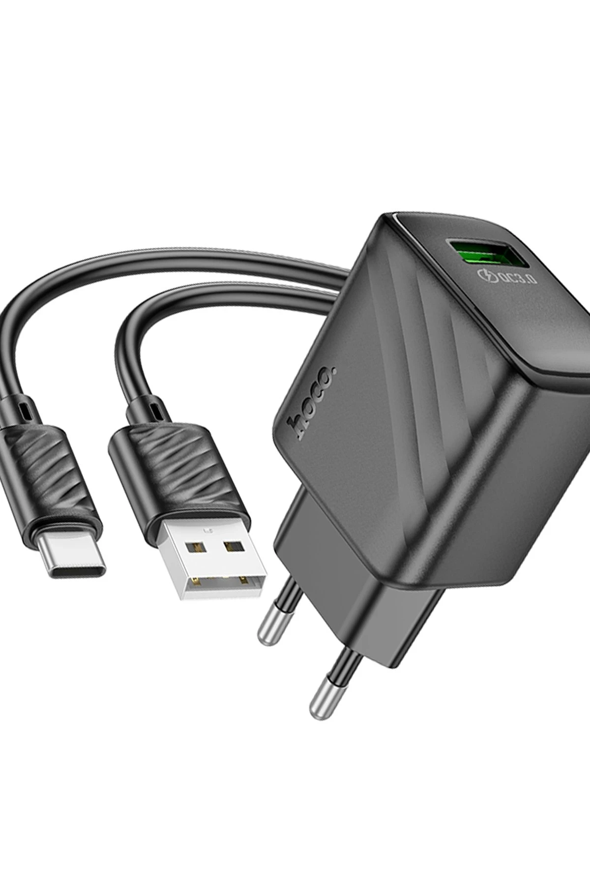 Hoco. CS21A Rich 18W USB 3.0 QC Çıkışlı Ekstra USB to Type-C Kablolu Hızlı Şarj Aleti