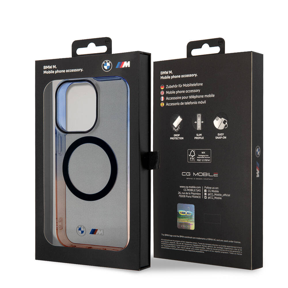 Apple iPhone 15 Pro Max Kılıf BMW M-safe Şarj Özellikli Transparan Renkli Çerçeveli Orjinal Lisanslı Kapak