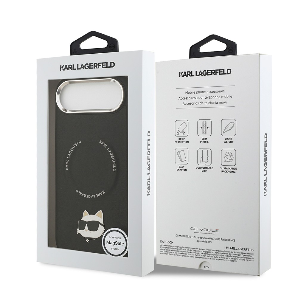 Apple iPhone 17 Air Kılıf Karl Lagerfeld Orjinal Lisanslı M-safe Şarj Özellikli Metal Kamera ve Buton Tasarımlı Choupette PU Deri Kapak