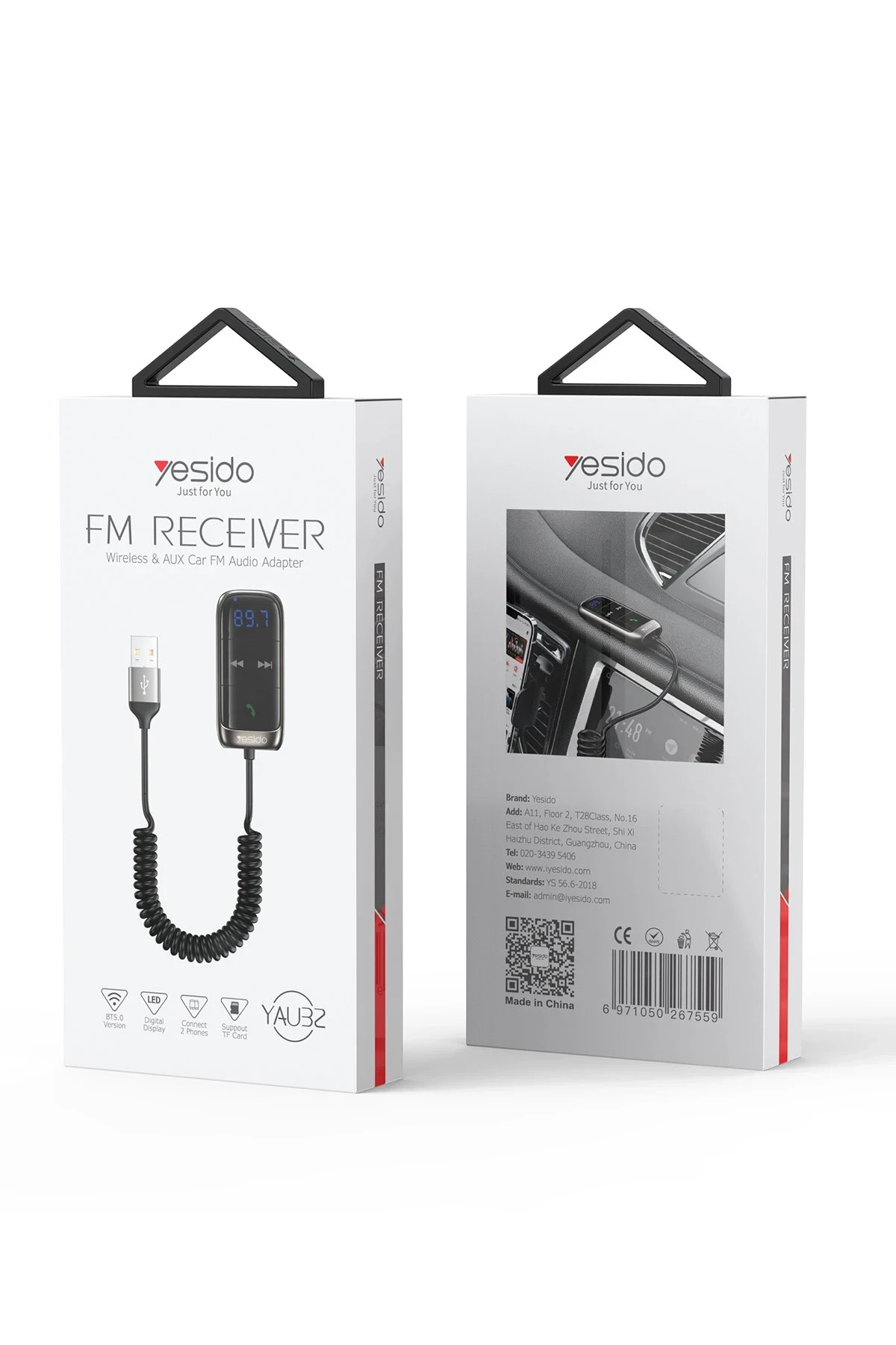 Yesido YAU32 Esnek Usb Kablo Çıkışlı BT 5.0 FM Transmitter
