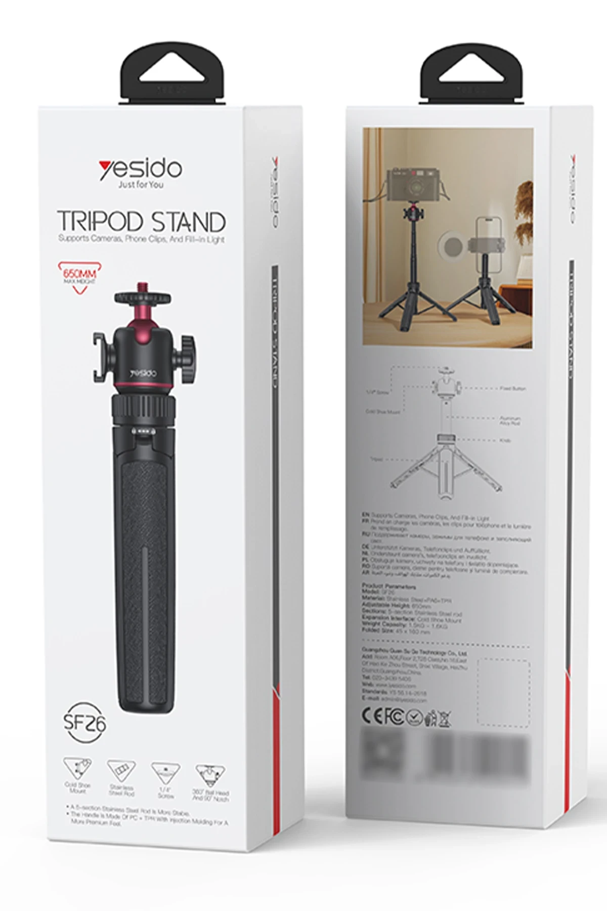 Yesido SF26 65cm 360 Derece Ayarlanabilir Canlı Yayın Tripod Telefon Tutucu