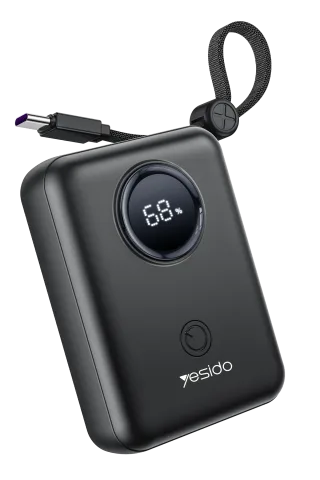 Yesido YP64 10.000 mAh Dijital Göstergeli Dahili Type-C ve Lightning Kablolu PD Mini Powerbank
