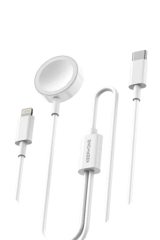 Keephone IC-013 Type-C to Lightning ve Kablosuz Saat Şarj Çıkışlı 2in1 Hızlı Şarj Kablosu