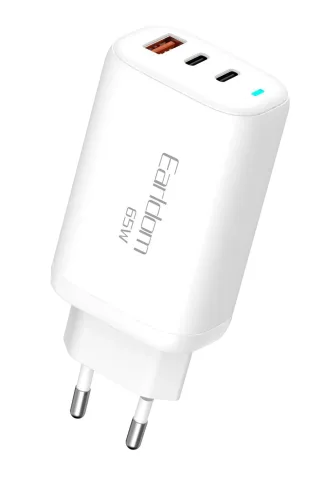 Earldom EU26C 2 Adet 65W Type-C ve 1 Adet 30W USB 3.0 Çıkışlı Ekstra Type-C to Type-C Kablolu GAN Şarj Cihazı