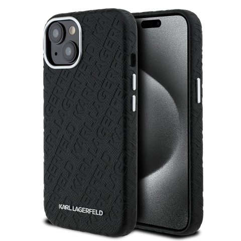 Apple iPhone 14 Kılıf Karl Lagerfeld Orjinal Lisanslı PU Deri Damgalı Metal Yazı Logolu Kapak