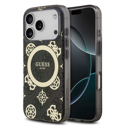 Apple iPhone 17 Pro Kılıf Guess Orjinal Lisanslı M-safe Şarj Özellikli IML Peony ve 4G Desenli Klasik Logolu Kapak