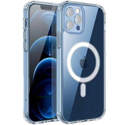 Apple iPhone 13 Pro Kılıf M-safe Şarj Özellikli Şeffaf Sert PC Zore Embos Kapak