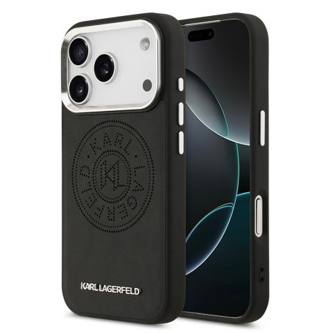 Apple iPhone 17 Pro Kılıf Karl Lagerfeld Orjinal Lisanslı M-safe Şarj Özellikli Delikli Tasarım Metal Logolu PU Deri Kapak