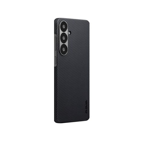 Galaxy S25 Kılıf M-safe Şarj Özellikli 600D Aramid Karbon Fiber Pitaka Ultra-Slim Classic Serisi Black-Grey Twill Kapak