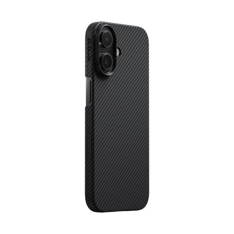 Apple iPhone 17 Kılıf M-safe Şarj Özellikli 1500D Aramid Karbon Fiber Pitaka Ultra-Slim Classic Serisi Black-Grey Twill Kapak