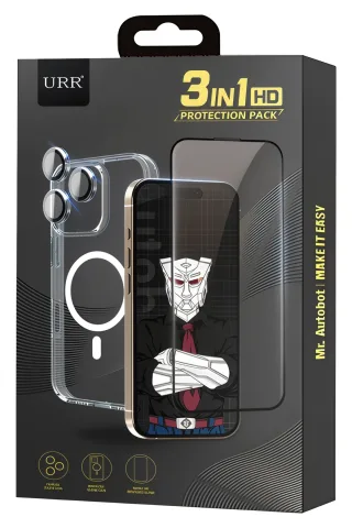 URR iPhone 16E Crystal Clear Magsafe 3in1 Ekran Koruyucu ve Kamera Lens Set