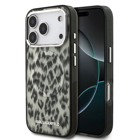 Apple iPhone 17 Pro Kılıf Karl Lagerfeld Orjinal Lisanslı M-safe Şarj Özellikli IML Leopar Baskılı Kapak