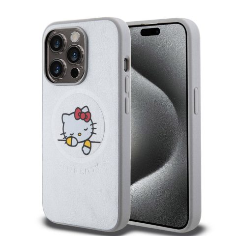 Apple iPhone 15 Pro Max Kılıf Hello Kitty Orjinal Lisanslı M-safe Şarj Özellikli Baskı Logolu Uyuyan Kitty Deri Kapak