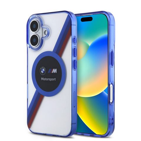 Apple iPhone 16 Kılıf BMW Orjinal Lisanslı M-safe Şarj Özellikli M Logolu Üç Renk Çizgili Motorsport Circle Kapak