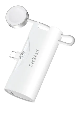 Earldom PD46 5.000 mAh 20W Dahili Type-C Çıkışlı Ekstra Dahili 2.5W Saat Şarj Kablolu PD Hızlı Şarj Mini Powerbank