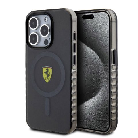 Apple iPhone 15 Pro Max Kılıf Ferrari Orjinal Lisanslı M-safe Şarj Özellikli Tırtıklı Kenar Tasarımlı Ortalanmış Logo Kapak