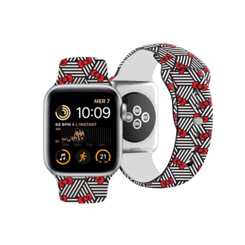 Apple Watch 7 41mm Hello Kitty Orjinal Lisanslı Fiyonklar & Çizgiler Silikon Kordon