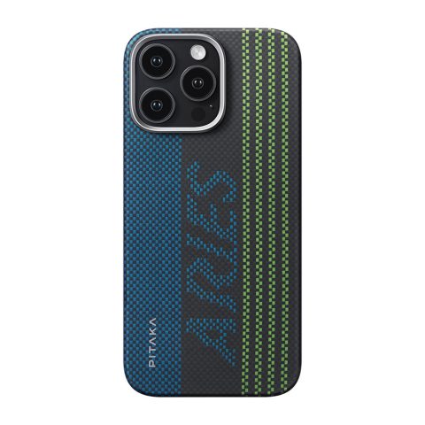 Apple iPhone 16 Pro Max Kılıf M-safe Şarj Özellikli Lumintex Teknolojili Fosforlu Aramid Karbon Fiber Pitaka Tactile Woven Aries Serisi Credit Card Kapak