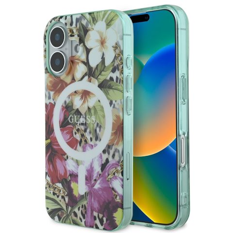 Apple iPhone 16 Kılıf Guess Orjinal Lisanslı M-safe Şarj Özellikli IML Baskılı Jungle Ring Kapak