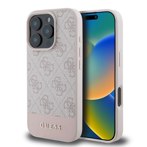 Apple iPhone 16 Pro Kılıf Guess Orjinal Lisanslı PU Deri Şerit Logo Dizaynlı Kapak