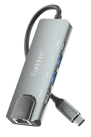 Earldom W27 5in1 1 Adet 4K HDMI / 2 Adet USB / 1 Adet Type-C Çıkışlı / 1 Adet RJ45 100 Mbps Ethernet Çıkışlı Type-C Girişli Hub Dönüştürücü