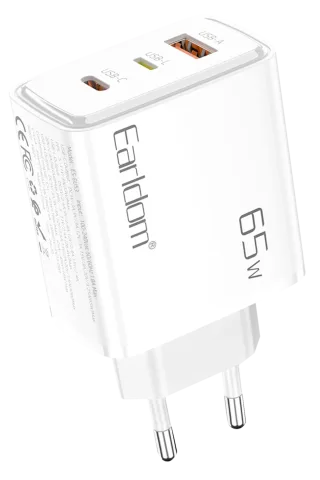Earldom EU53 Type-C Lightning ve USB Çıkışlı 65W PD Hızlı Şarj Aleti
