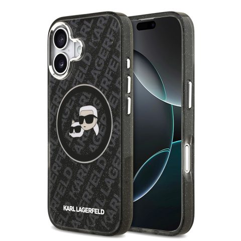 Apple iPhone 17 Kılıf Karl Lagerfeld Orjinal Lisanslı Parlayan Simli Karl & Choupette Heads Kapak