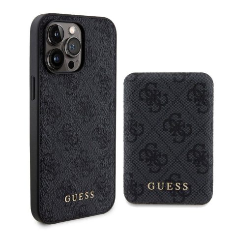 Apple iPhone 15 Pro Kılıf Guess Orjinal Lisanslı M-safe Şarj Özellikli Yazı Logolu 4G Desenli Kapak + Powerbank 5000mAh 2in1 Set