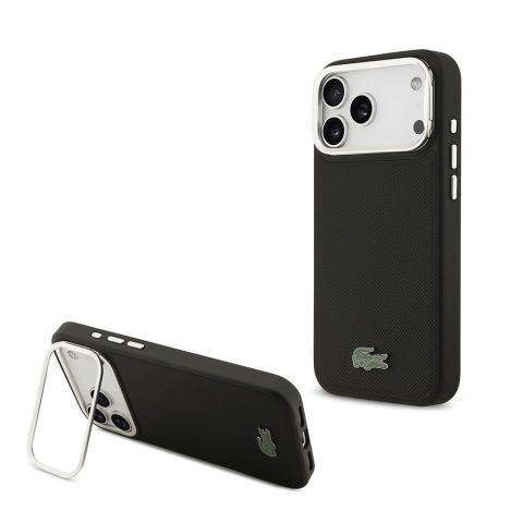 Apple iPhone 17 Pro Max Kılıf Lacoste Orjinal Lisanslı M-safe Şarj Özellikli PU Pike Desenli Standlı Metal Logolu Kapak