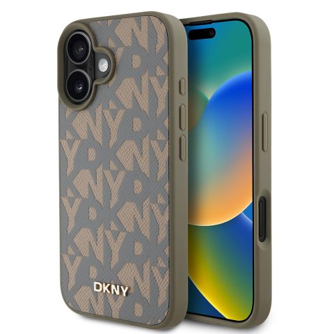 Apple iPhone 16 Kılıf DKNY Orjinal Lisanslı M-safe Şarj Özellikli 3D Yazılı Grid Pattern Kapak