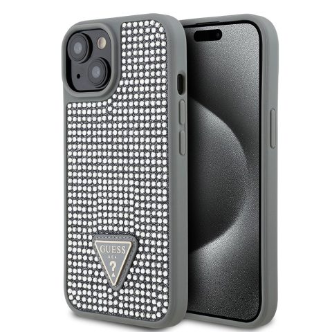 Apple iPhone 14 Kılıf Guess Orjinal Lisanslı Taşlı Arka Yüzey Üçgen Logolu Kapak