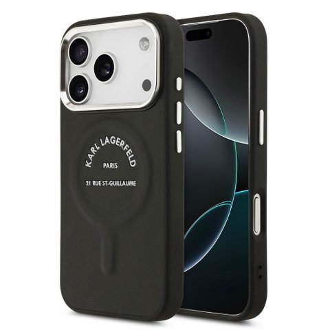 Apple iPhone 17 Pro Max Kılıf Karl Lagerfeld Orjinal Lisanslı M-safe Şarj Özellikli Metal Kamera ve Buton Tasarımlı Paris RSG PU Deri Kapak