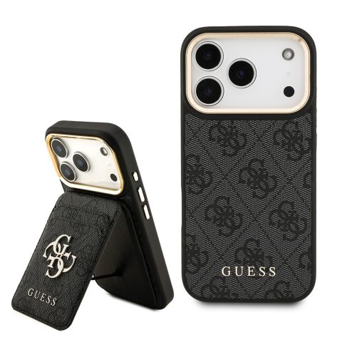 Apple iPhone 17 Pro Kılıf Guess Orjinal Lisanslı M-safe Şarj Özellikli 4G Metal Büyük Logolu Kartlıklı Kapak