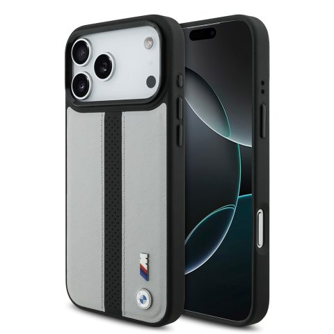 Apple iPhone 17 Pro Max Kılıf BMW Orjinal Lisanslı M-safe Şarj Özellikli Deri Arka Yüzey Metal Logolu Delikli Şerit Tasarımlı Kapak