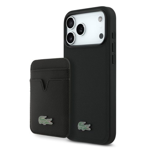 Apple iPhone 17 Pro Max Kılıf Lacoste Orjinal Lisanslı M-safe Şarj Özellikli PU Pike Desenli Metal Logolu Kartlıklı Kapak