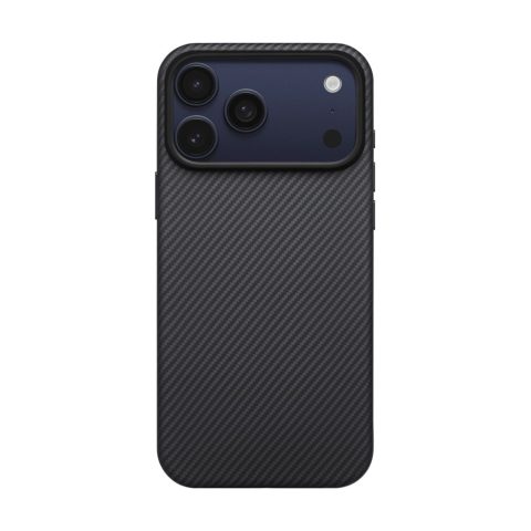 Apple iPhone 17 Pro Max Kılıf M-safe Şarj Özellikli 1500D Aramid Karbon Fiber Pitaka Military-Grade Classic Serisi Black-Grey Twill Kapak
