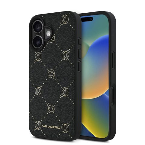Apple iPhone 16 Kılıf Karl Lagerfeld Orjinal Lisanslı M-safe Şarj Özellikli PU Deri Karl Heads Desenli Klasik Logolu Kapak