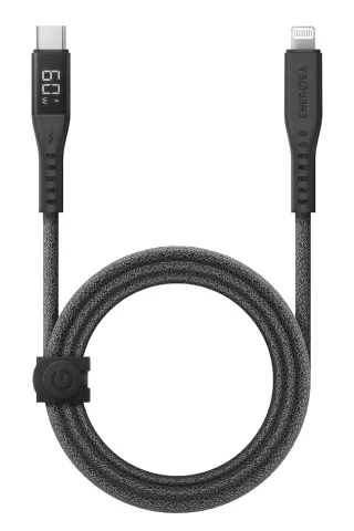 Energea Flow 1.5M 60W Dijital Göstergeli Type-C to Lightning PD Hızlı Şarj Kablo