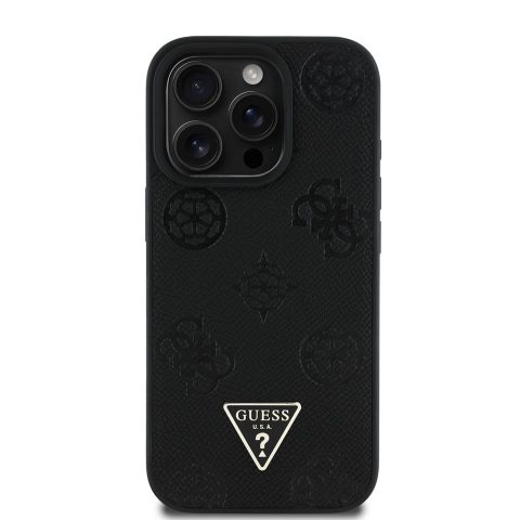 Apple iPhone 16 Pro Kılıf Guess Orjinal Lisanslı M-safe Şarj Özellikli Sıcak Baskılı Üçgen Logolu PU Deri Peony Kapak